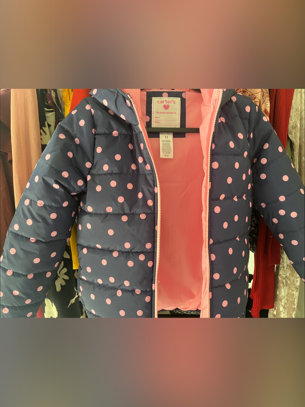 Carter's Navy and Pink Polka Dot Puffer Jacket